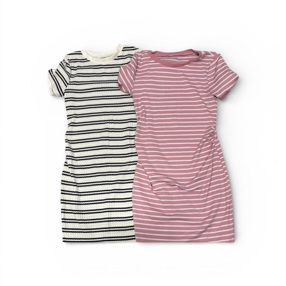 195. SHEIN Women’s Striped Midi Maternity Dresses - Black and Pink